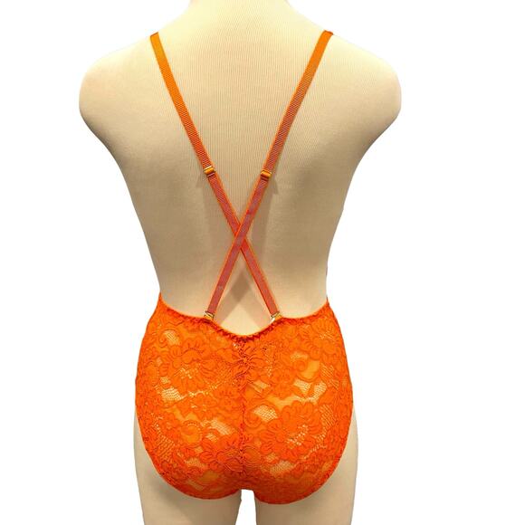 WE ARE HAH Comin In Haht Lace Bodysuit Burnt Orange Pumpkin Spice XS - Picture 7 of 12